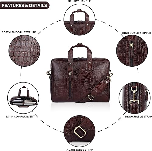 Miniatura 6 de Bolsa de cuero genuino para computadora portátil para hombre, bolsa de mensajero para trabajo y viajes, se adapta a hasta 15.6 pulgadas