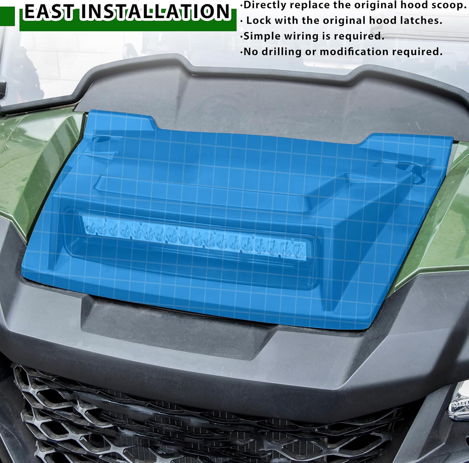 Hood Scoop with Spotlight for Honda Pioneer 700 2P 4P 2014+, Front Sporty Hood Cover with Auxiliary Light Kit Sport Hood with Light for Honda Pioneer 700-2 700-4 2014-2025 Accessories