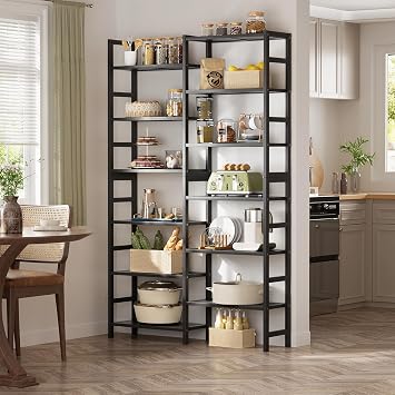 Homykic Bamboo Shelf, 6-Tier Double Wide Bookshelf with 12 Shelves, Black