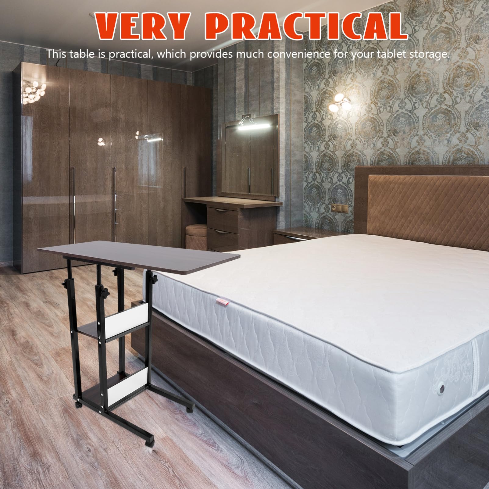 PRETYZOOM Safe Laptop Bedside Table Foldable Serving Desk Multi-Functional Lap Desk