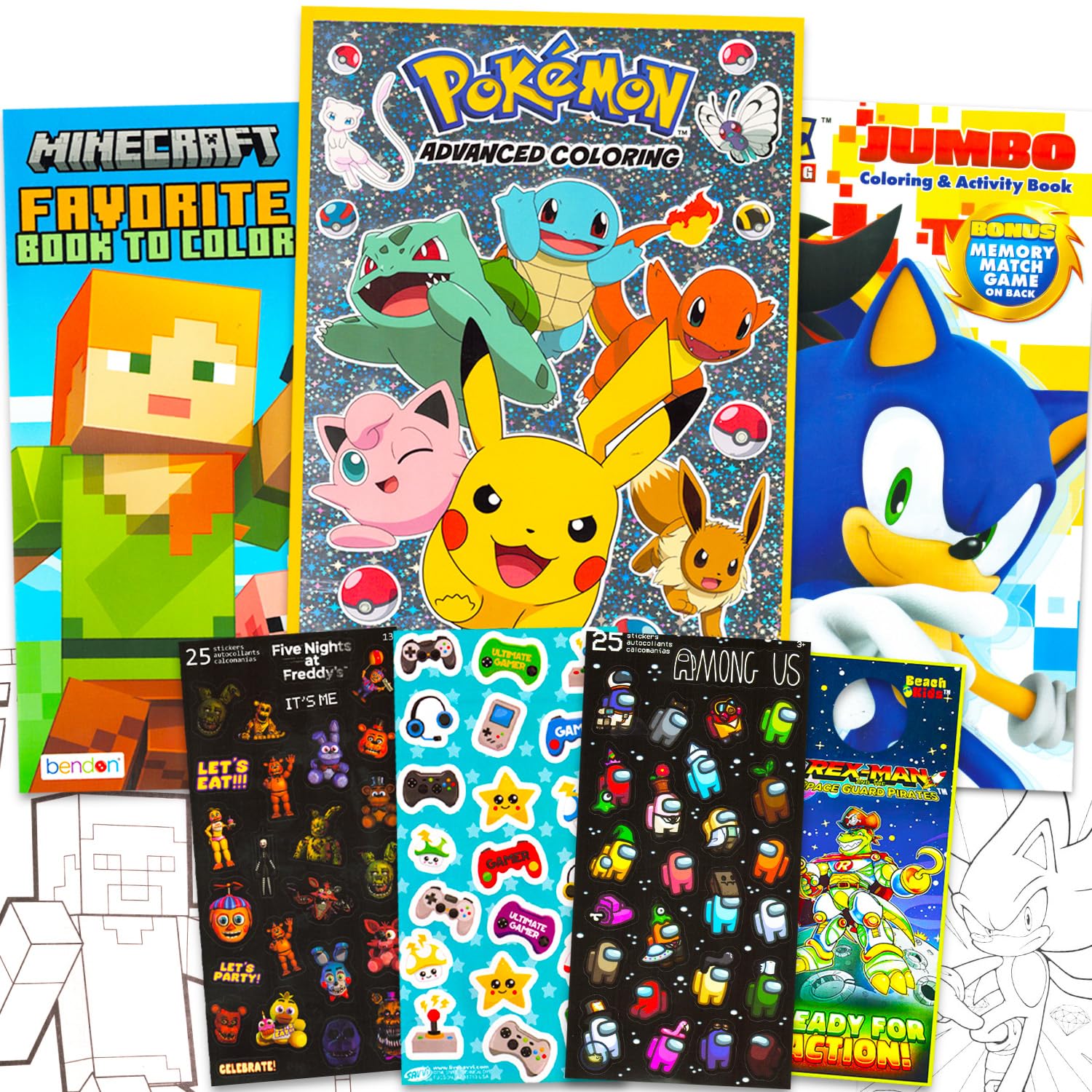 Ultimate Video Game Coloring and Activity Book Set - Bundle with Sonic the Hedgehog, Minecraft, Pokemon Kids Coloring Pages Plus Stickers, More | Video Game Activity Books for Boys 4-8, 3-5, 8-12