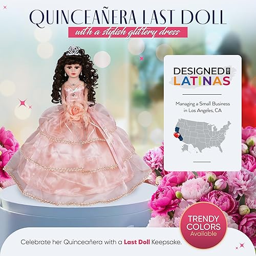 Miniatura 4 de KINNEX COLLECTIONS SINCE 1997 Muñeca paraguas de quinceañera de porcelana de 18 pulgadas (membrillo anos) ~ KB18724-33B ~ (verde esmeralda)