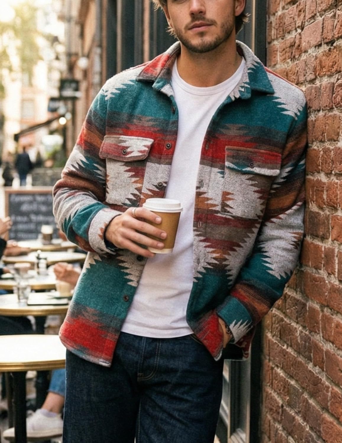 ZAFUL Men's Aztec Print Long Sleeve Button Down Shirts Tops Graphic Jacket Long Sleeve Button Down Shirts(C1 S) - Image 6