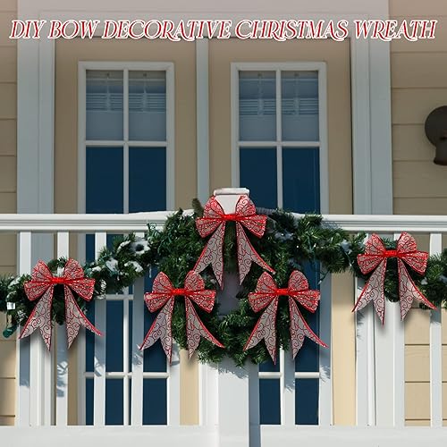 Miniatura 6 de WILLBOND 80 yardas, 2 rollos de cinta navideña con alambre de organza con purpurina para guirnalda de árbol de Navidad, cinta transparente en