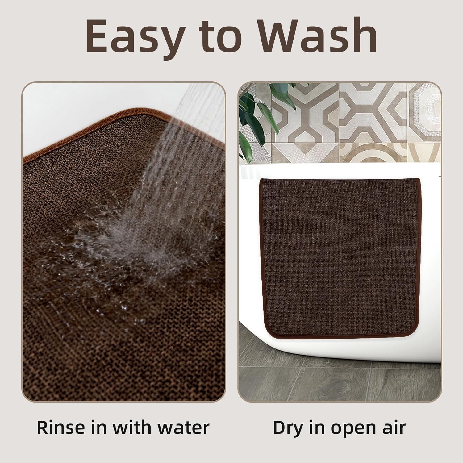 Bathroom Rug, Non-Slip Quick-Dry Bath Mat for Shower Tub & Toilet Side, Bathroom Floor Bathroom Mat Soft Absorbent Washable Rug, 17’’x24’’,Brown,1pc - Image 7