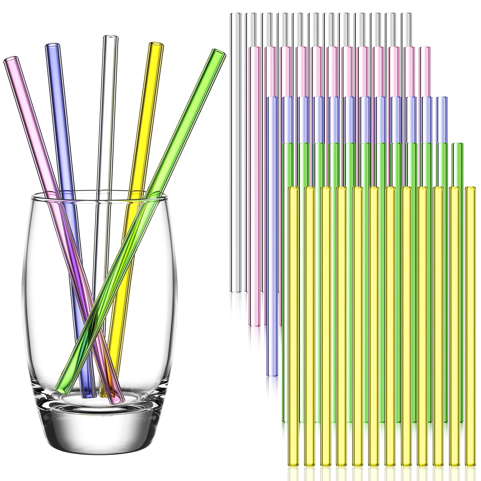 Weysat 100 Pcs Reusable Glass Straws Bulk, Glass Drinking Straws Smoothie Straw for Milkshakes Tea Juice Cocktail (Colorful,8 x 200 mm)