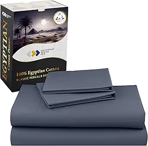 California Design Den King Sheet Set - Certified 100% Egyptian Cotton Percale Sheets King with Deep Pockets, Lightweight & Crisp, Cool & Durable Luxury Bedding Set - Mineral Blue