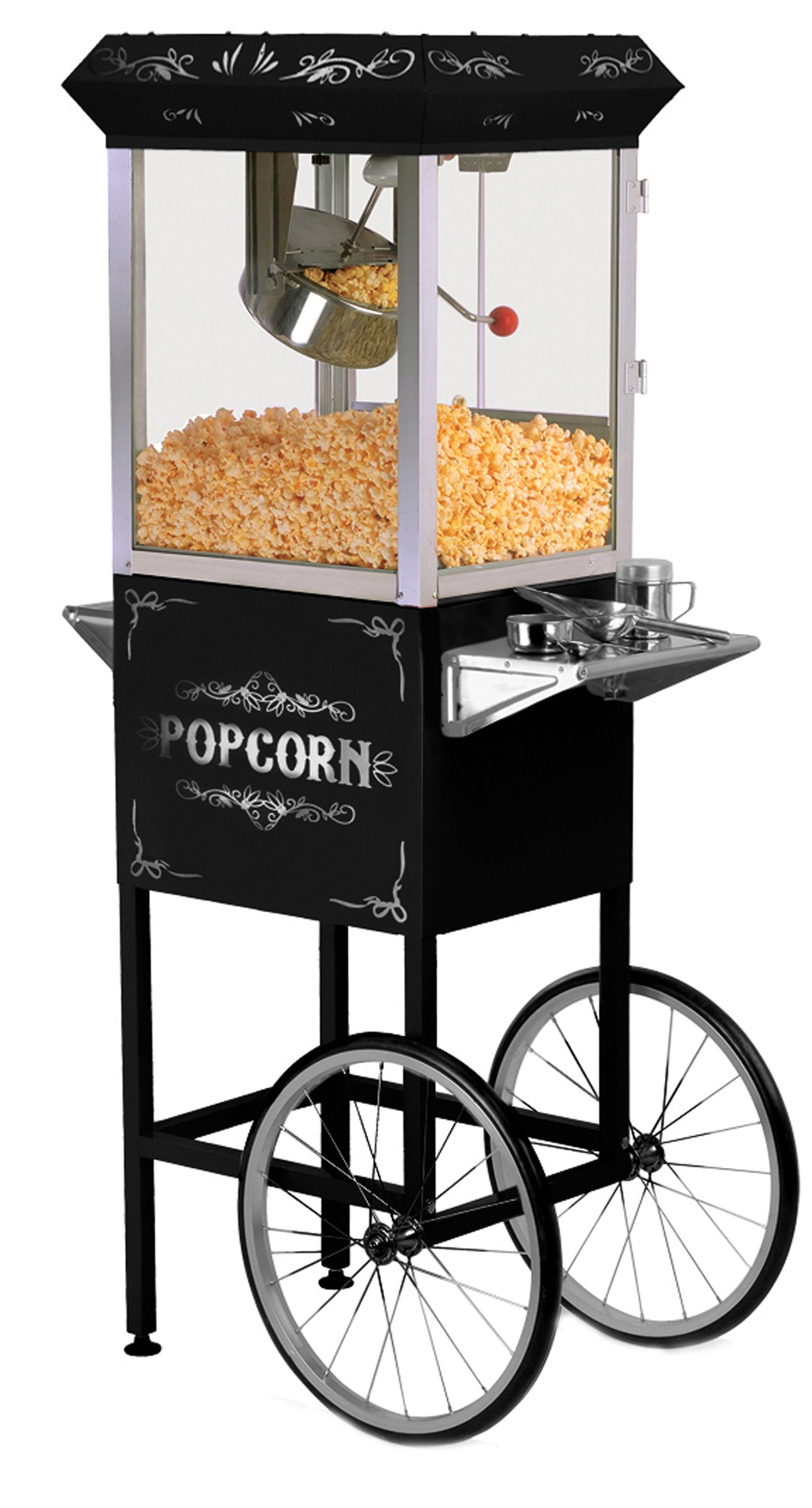 Elite Deluxe EPM-300 8 Ounce Old-Fashioned Popcorn Popper Machine with Trolley, Red