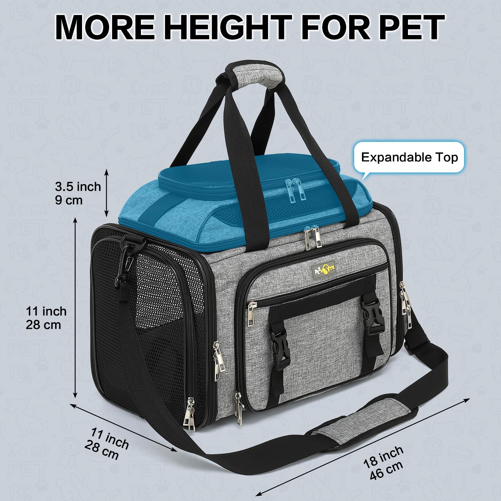 Soft-Sided Small Cat/Dog/Pet Carrier, Collapsible Top and Side Expandable Pet Travel Carrier, with Shoulder Strap & Removable Mat, Mesh Puppy Carry Bag, TSA Airline Approved - image 2