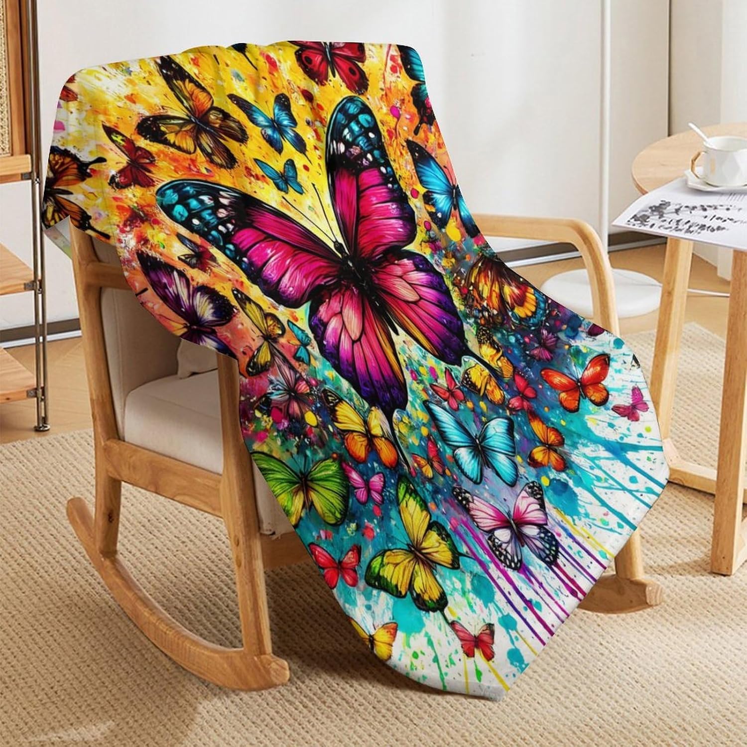 Butterfly Throw Blanket - Soft Flannel Butterflies Blankets for Girls Boys Kids - Warm Butterfly Throw Blankets for All Season Lap, Chair, Sofa - 50"x40"
