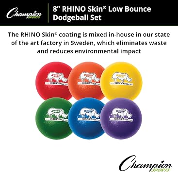 Champion Sports Rhino Skin Low Bounce Dodgeball Sets & Singles for Playground, PE, Backyard & League Games Team Sports Equipment for Youth & Adults
