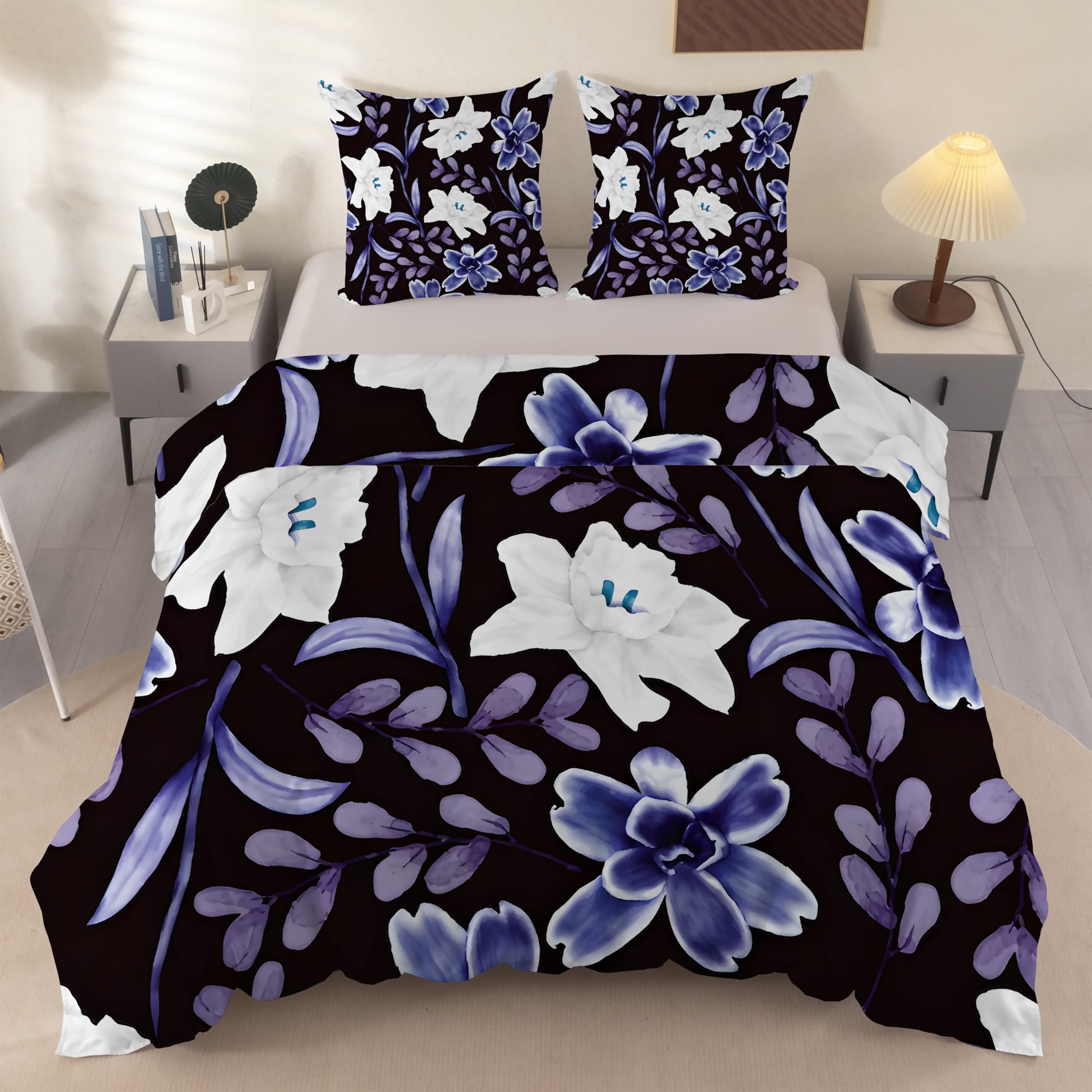 Housse de couette 240 x 260 microfibre anti-plis pour grand lit 2 personnes