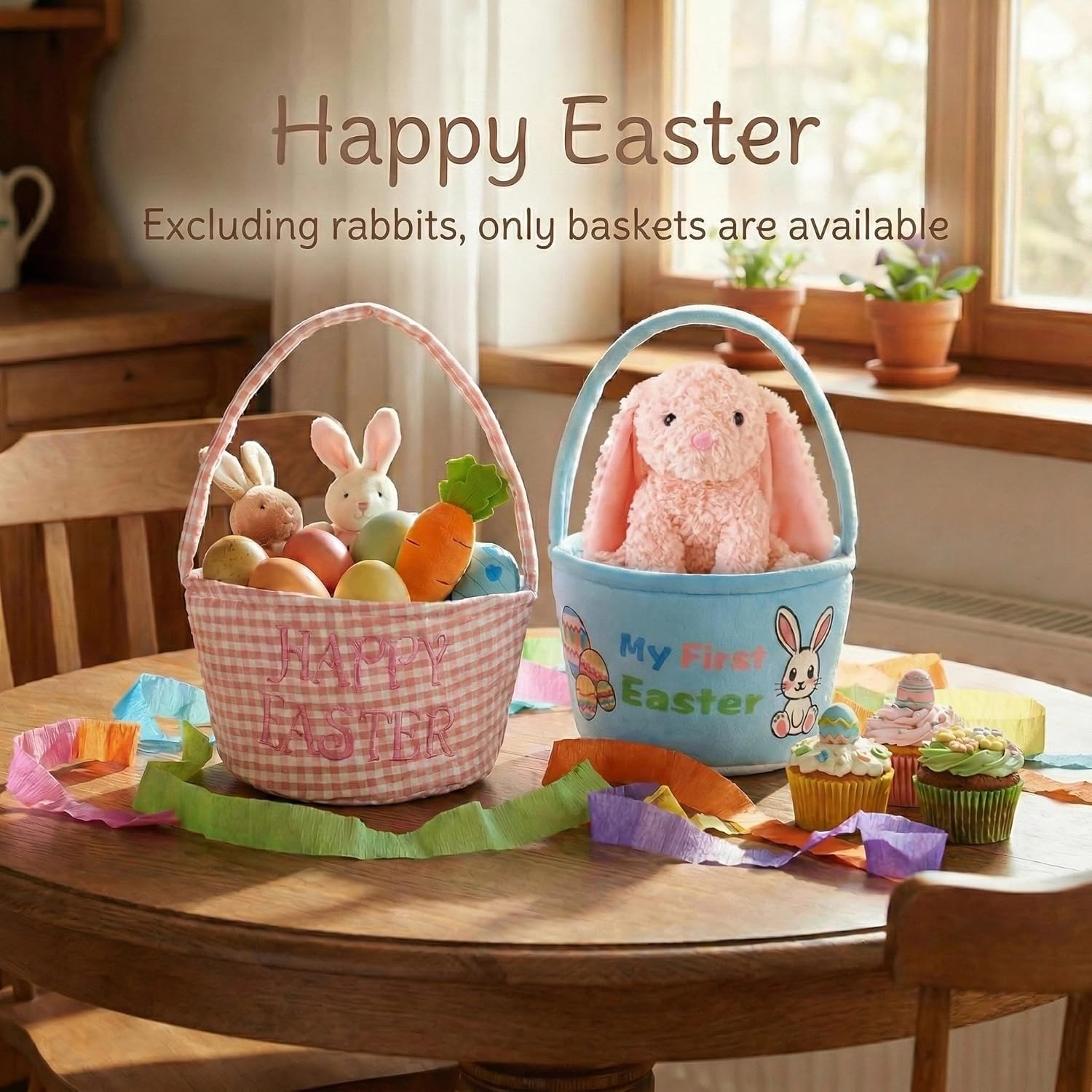 Easter Basket Stuffed with Easter Eggs Carrot Stuffed Animals Soft Toys for Children Easter Decorations Blue Easter Basket Gifts for Kids Girls and Boys
