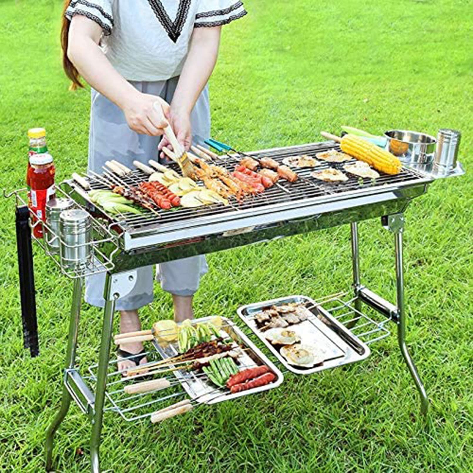 Barbecue Portable Pliable En Inox – Réchaud à Charbon Pour Camping Et Picnics