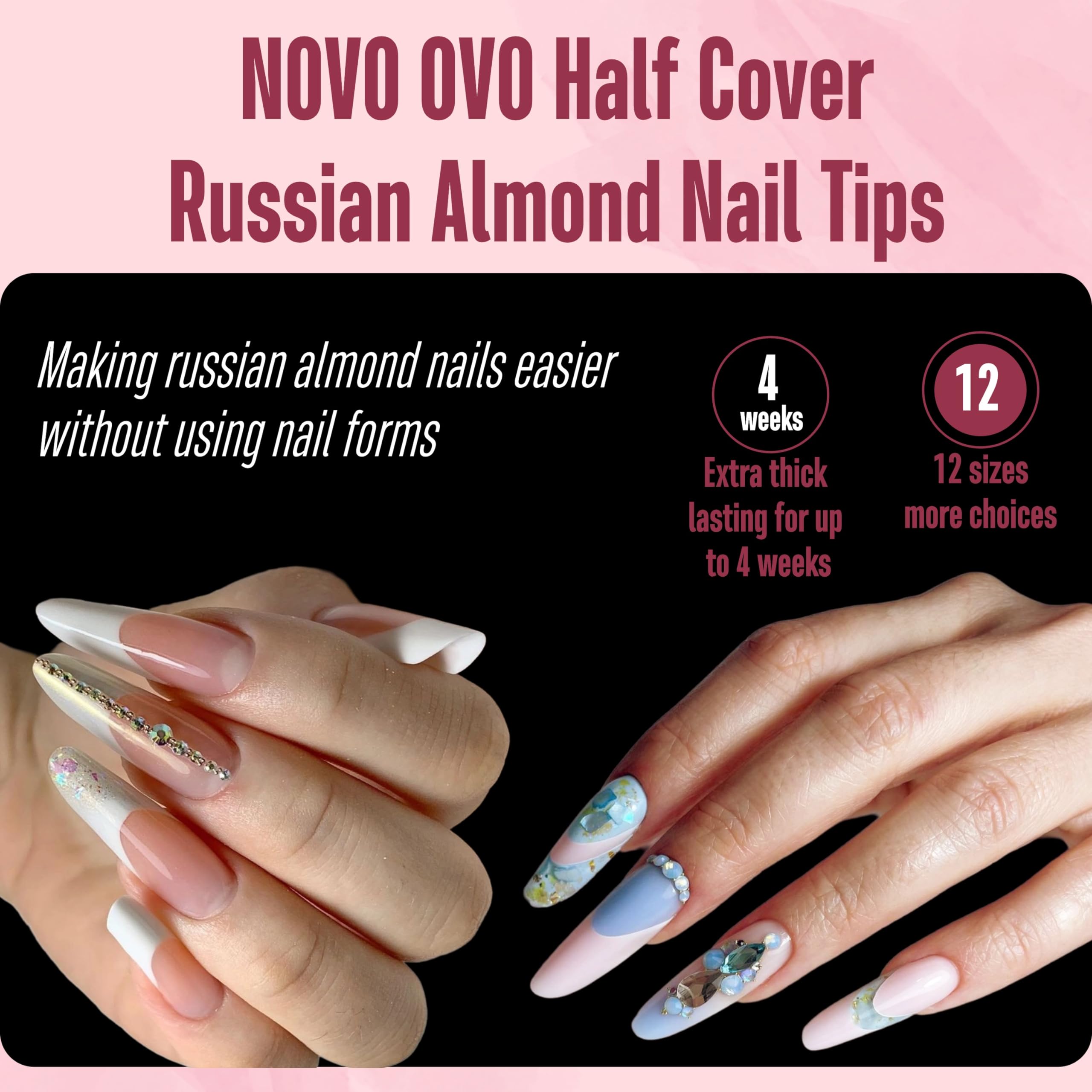 NOVO OVO Nail Tips Russian Almond Oval, Soft Gel x Acrylic Nail Kit for Russia 3D Sculptured Edge Fake Nails Manicure - Image 2