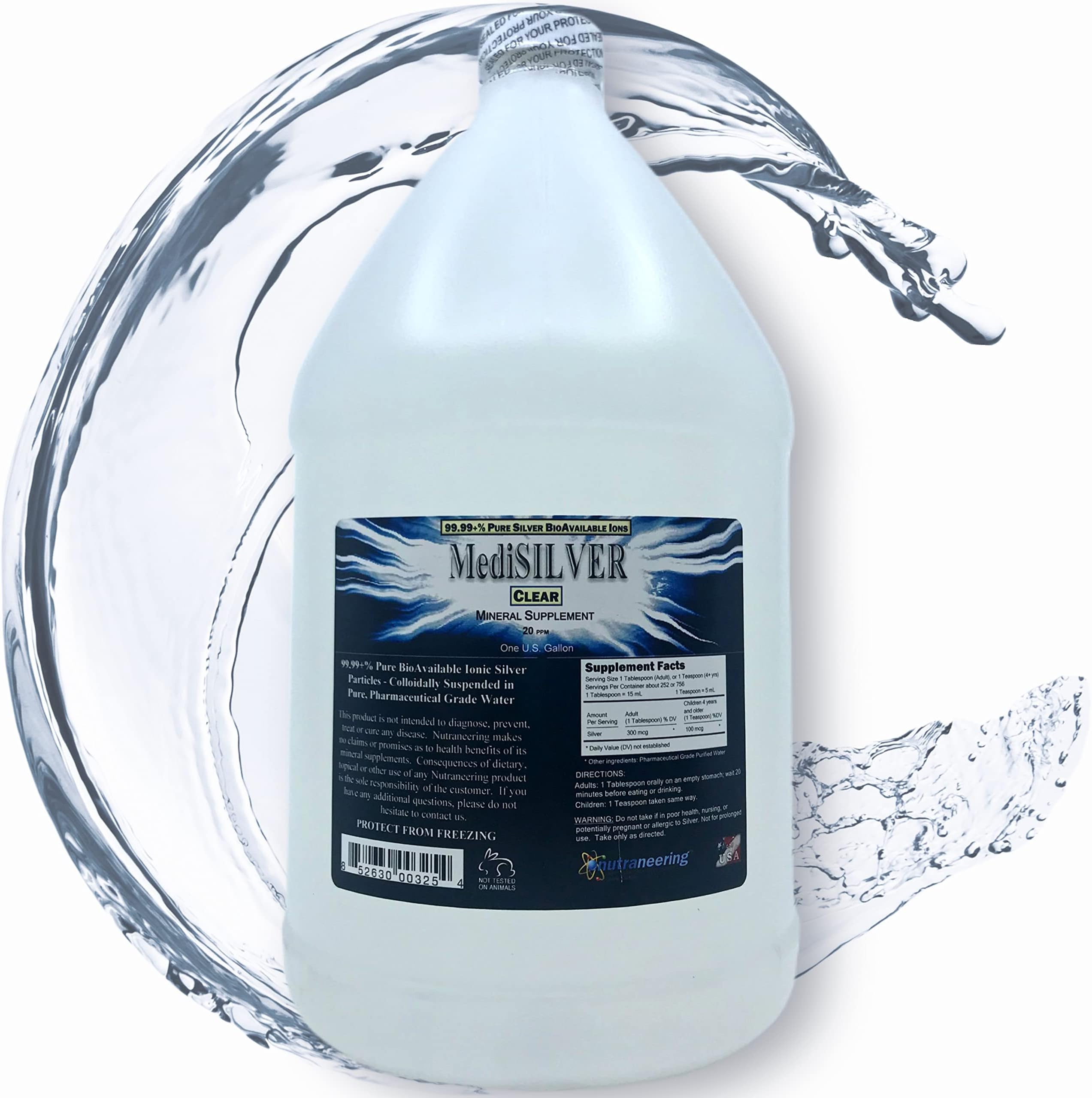 MediSILVER Clear True Free Ionic Colloidal Silver Dietary Supplement - 1 US Gallon in Opaque BPA-Free Plastic Jug