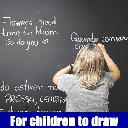 Miniatura 5 de Bloss Papel tapiz de pizarra para pegar y despegar, 17.7 x 157 pulgadas de largo con 4 tizas coloridas, papel de contacto de pizarra, adhesivo de