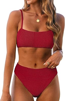 ANRABESS High Waisted Bikini Sets for Women Tummy Control 2 Piece Swimsuits Ribbed Textured Bathing Suits Beach Swimwear