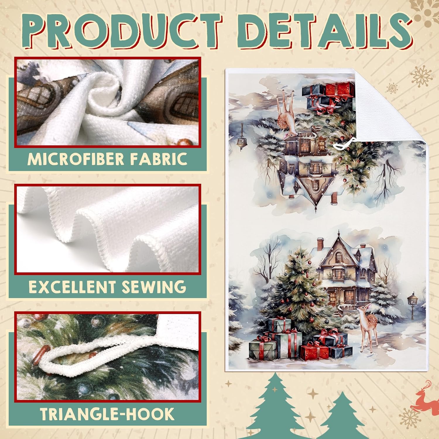 Bencailor 6 Pcs Winter Kitchen Towels 16 x 24 Inches Decorative Snowman Truck Tea Dish Dishcloths Winter Holiday Drying Cloth Hand Towels(Retro Color,Snowman) - Image 5