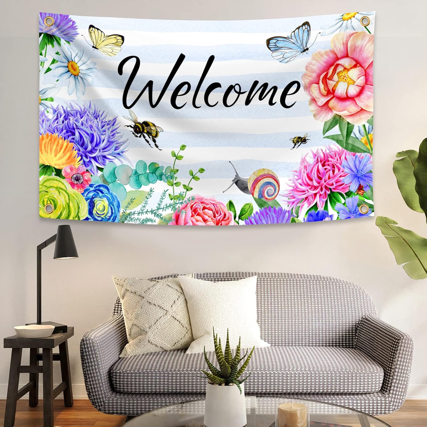 Welcome Spring Summer Flag 3x5 FT Flower Butterfly Bee Yard House Flags Season Banner Polyester Double Stitched with 4 Brass Grommets Flag for Outdoor Indoor Home Decor - Image 4