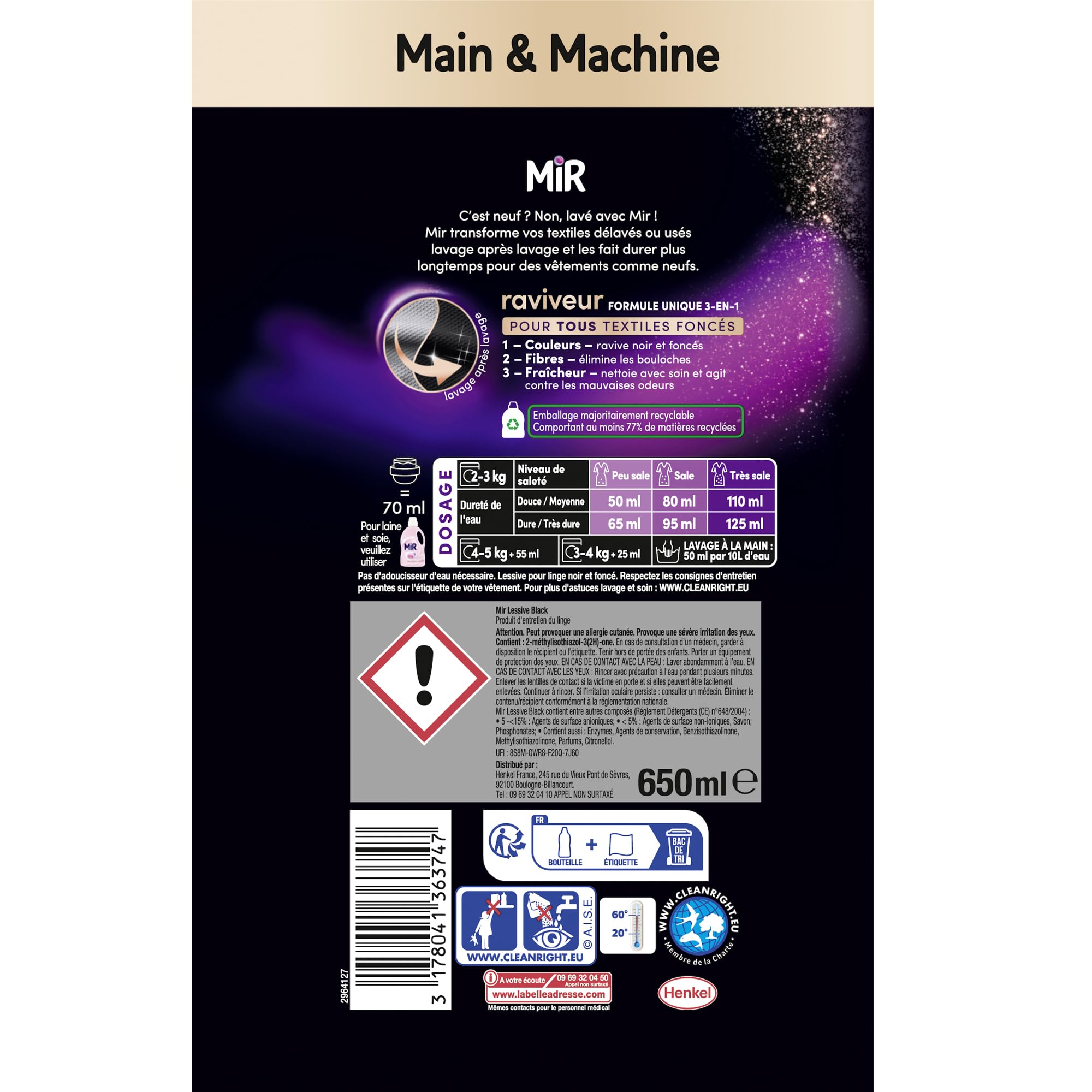 Image secondaire de Mir Lessive Liquide Black - 3 en 1 pour Textiles Foncés - 13 Lavages