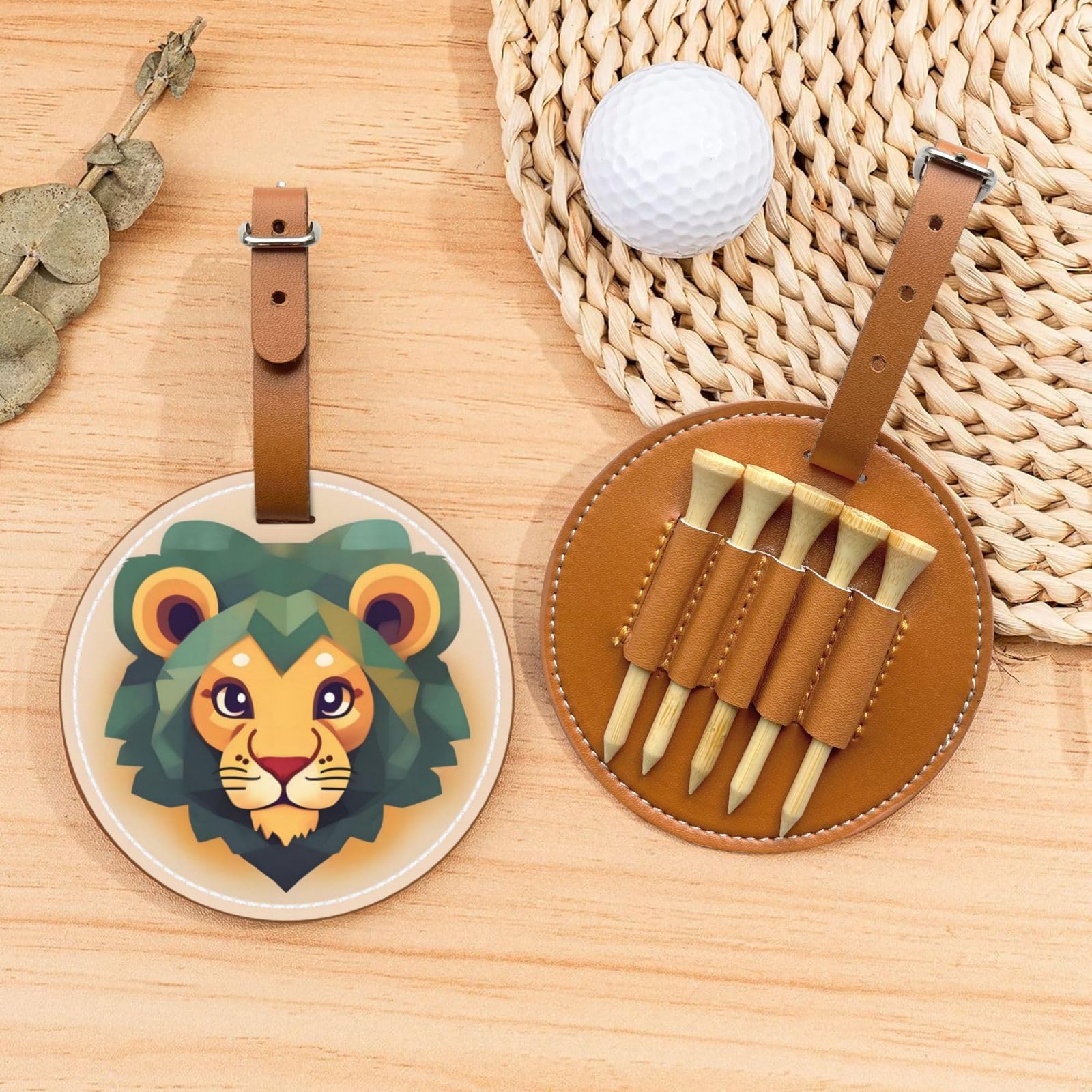 Cartoon Lion Brown Golf tee Storage Bag - Durable and wear-Resistant Golf Accessories