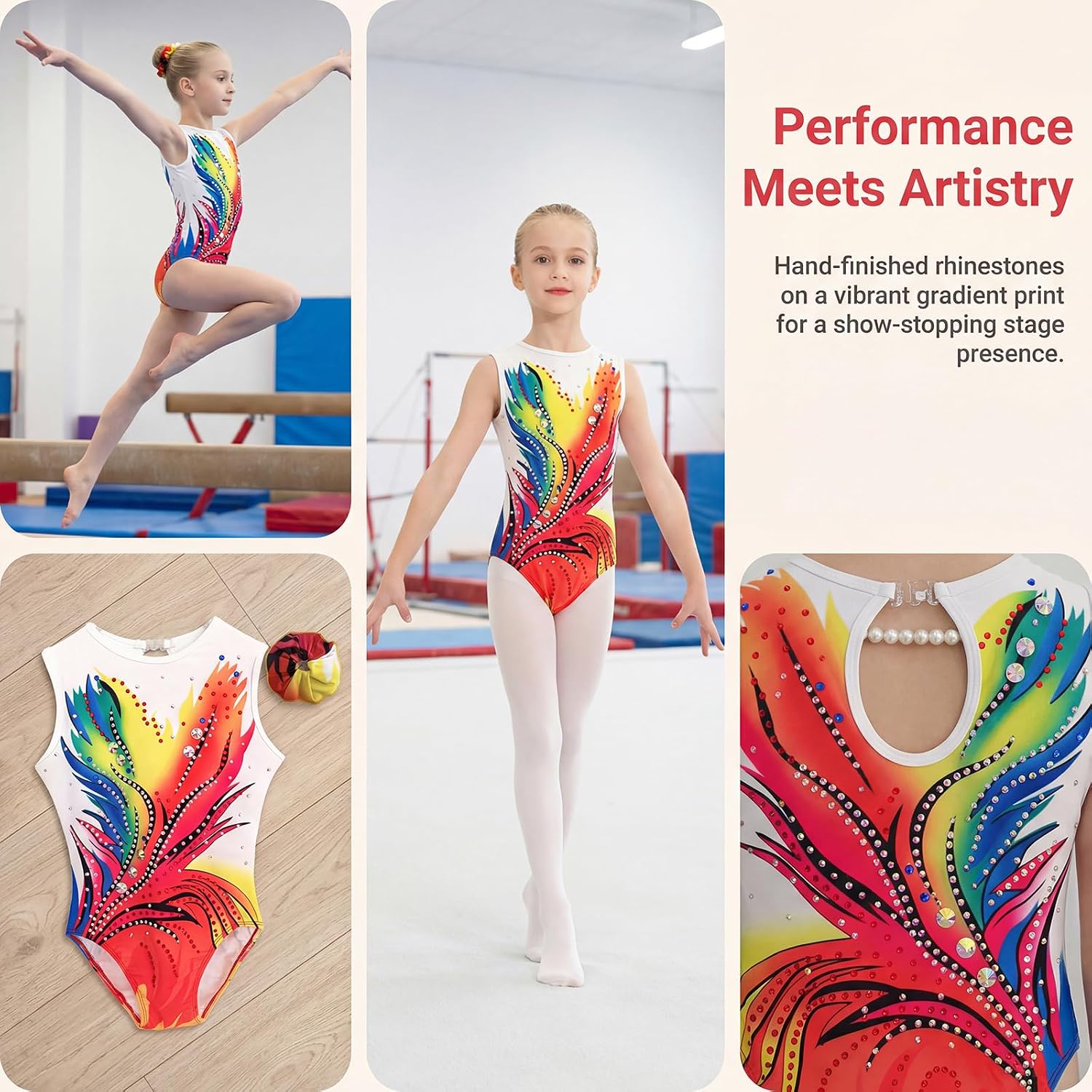 Gymnastics Leotards for Girls Pure Manual Yellow Printing Diamond Competition Performance