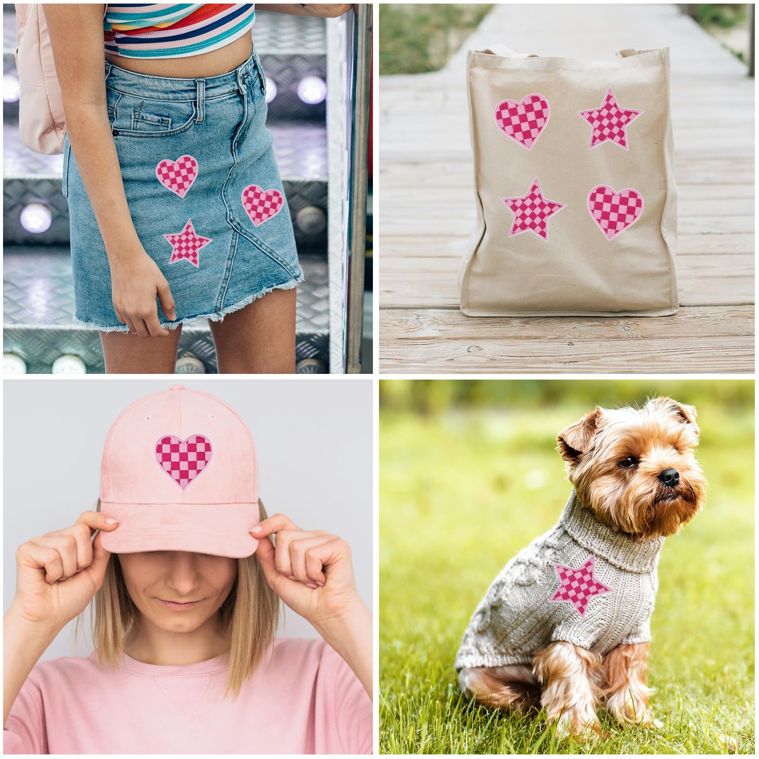 Amazon.com: 6 pcs Heart and Star Patches, Pink Checkered Heart