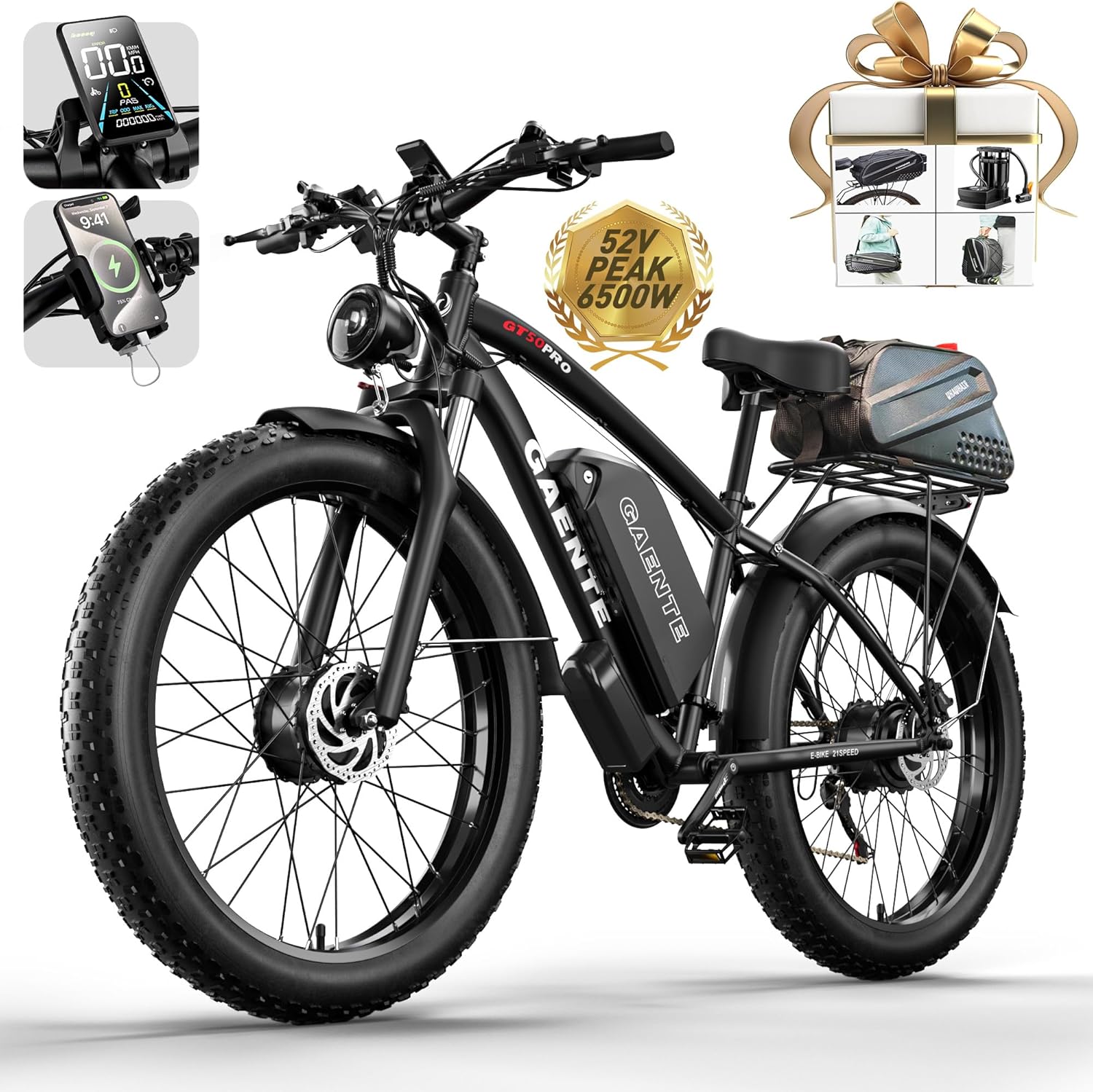 Electric Bike for Adults 6500W Peak Dual Motor Electric Bicycle 52V 32Ah, 45MPH Max Speed, 24"x4" Fat Tire Mountain E-Bike with Hydraulic Disc Brakes, Off-Road & Commuting (UL Certified)