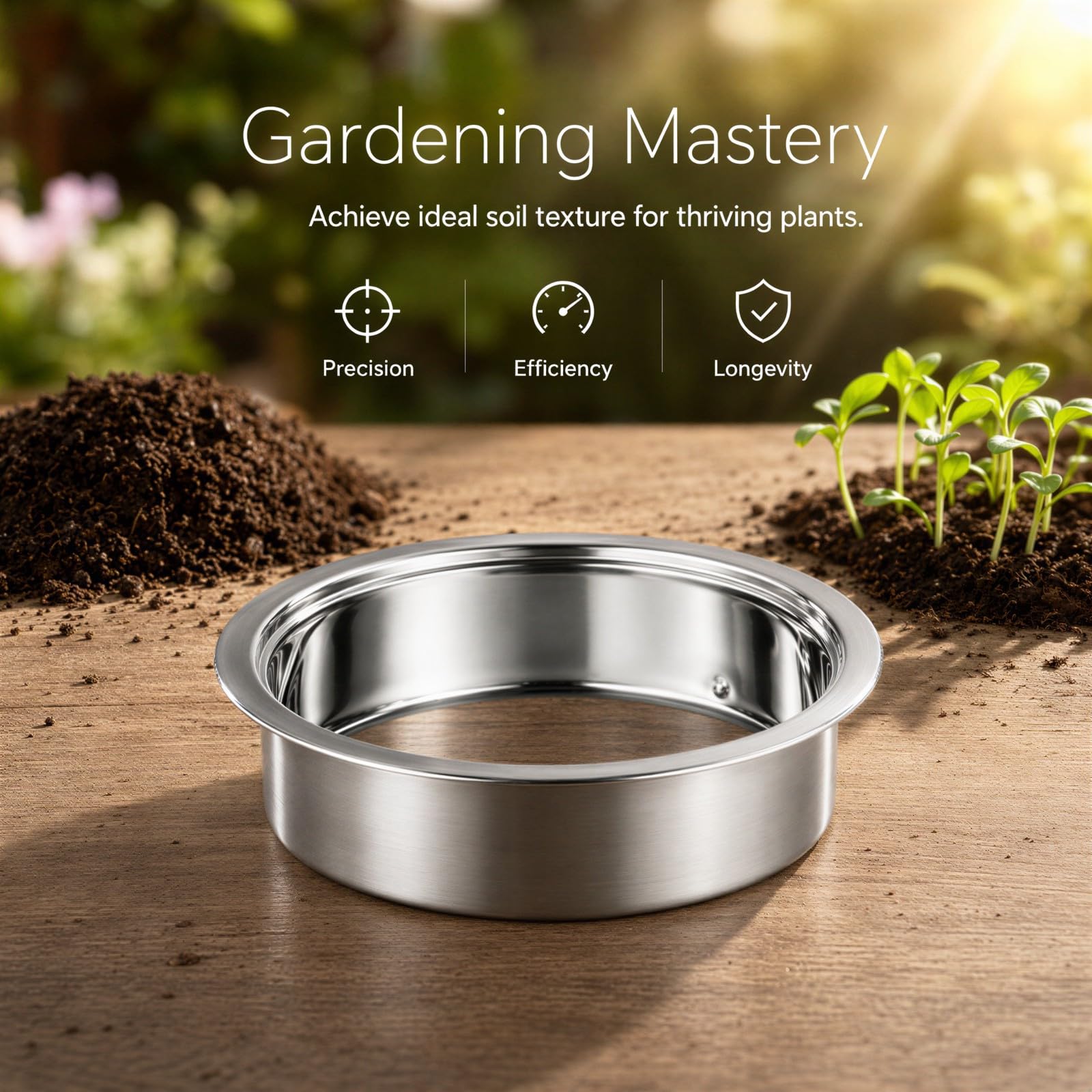 Bodensieb-Set, Gartenerdsieb-Set mit Edelstahl-Maschensieb, Siebpfanne mit 5 Maschengrößen von 0,04 bis 0,48 Zoll und Bonsai-Erdlöffel, Gartensieb-Set für Erde, Kompost und Topferde