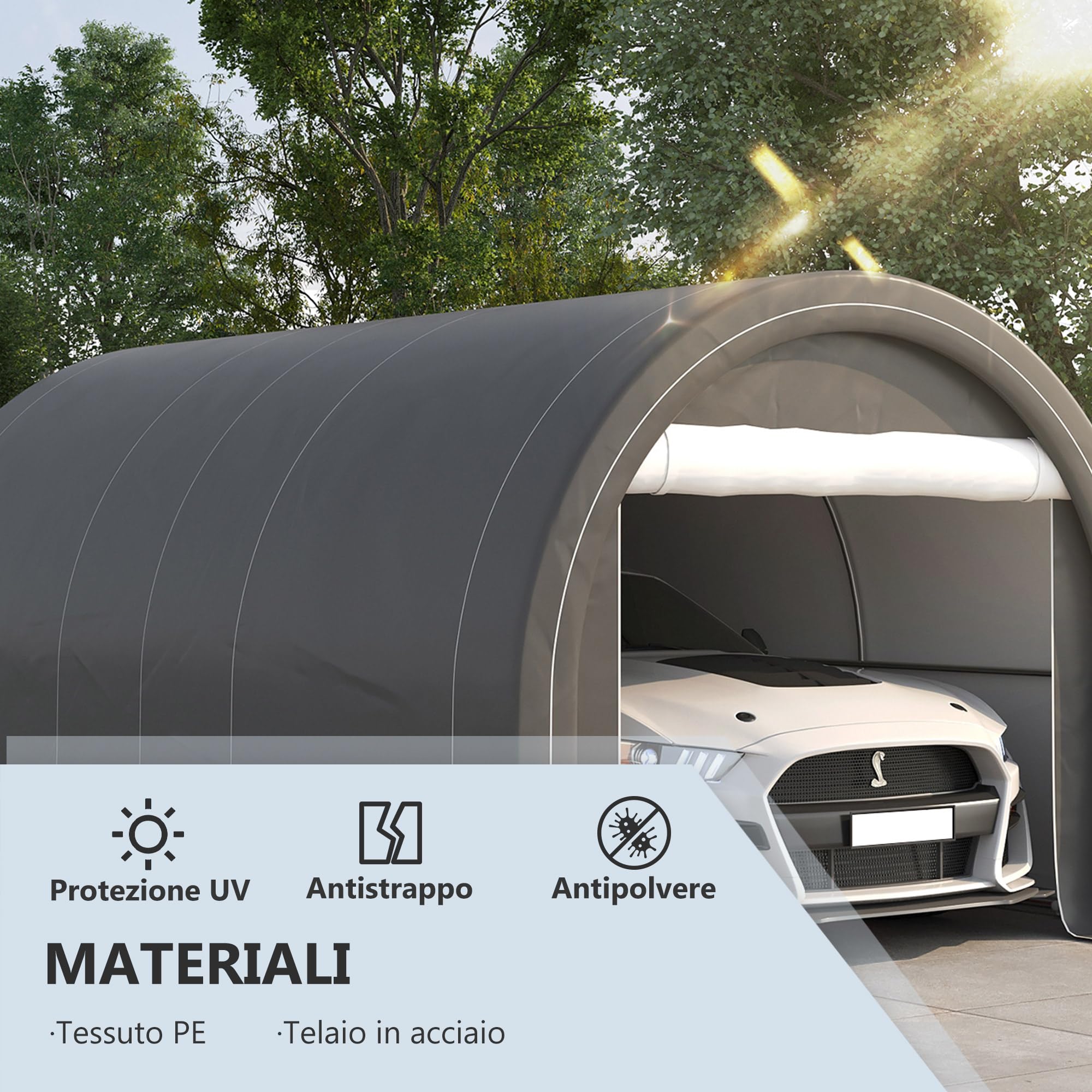 Outsunny Garage Auto Esterno Acciaio Zincato PE 500x300x240 cm Grigio