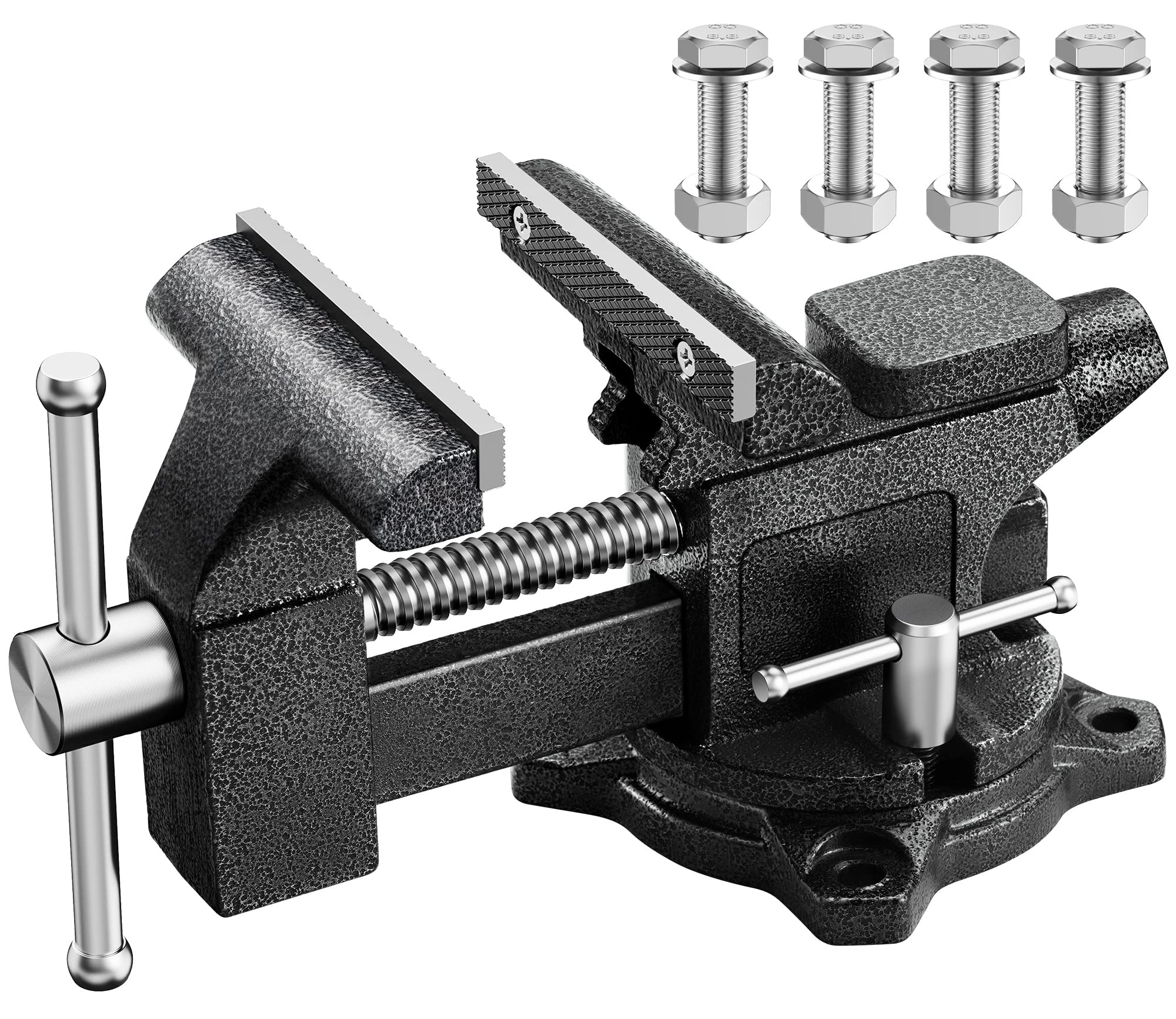 DAYDOOR 4-1/2'' Bench Vise, Cast Iron Vice for Workbench with 270-Degree Swivel Locking Base, Heavy Duty Pipe Vise for Woodworking, Home Workshop and DIY Jobs