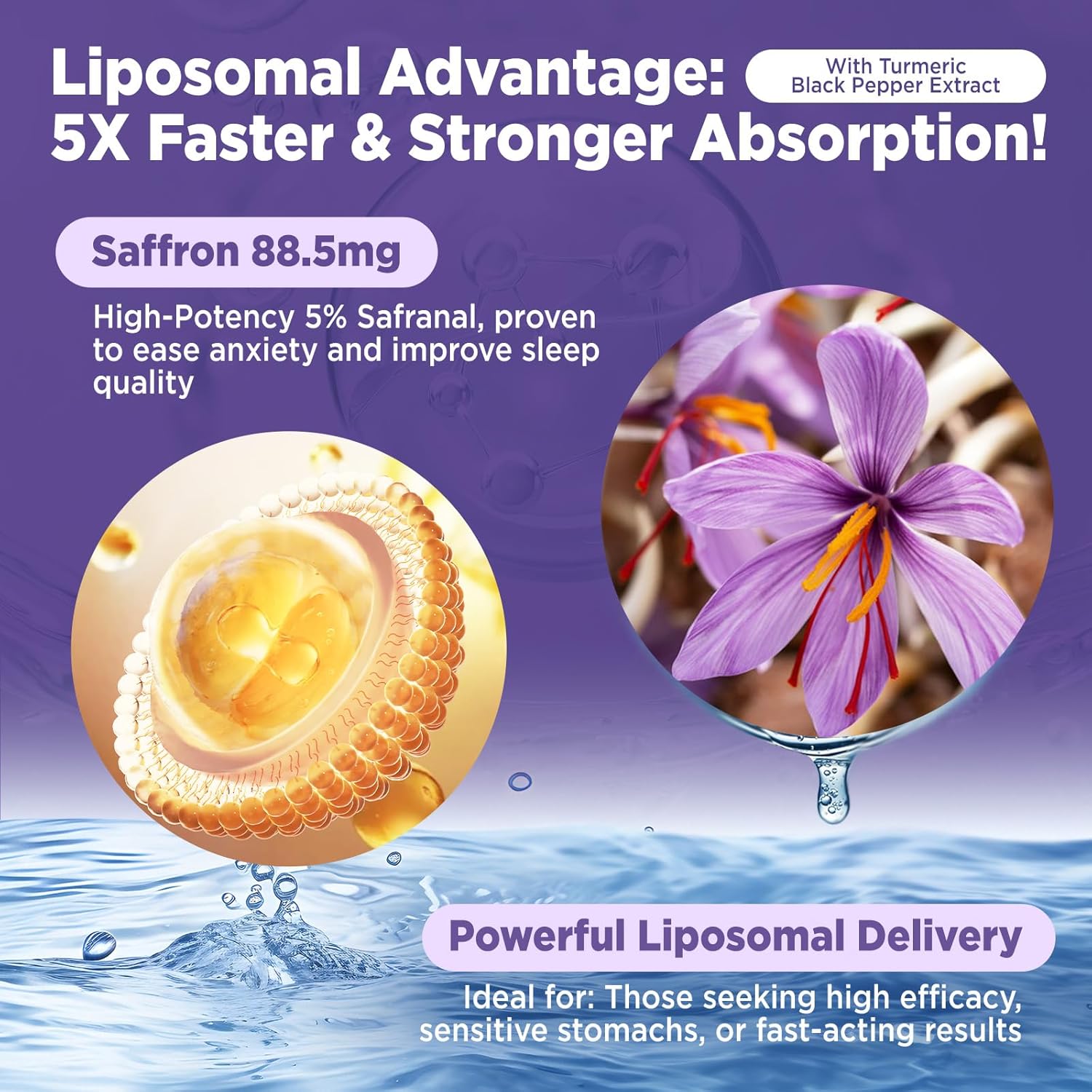 Liposomal Saffron Drops for Kids & Adults, Organic Saffron Extract W/Magnesium, L-Theanine and Vitamins for Stress, Focus, Vision and Energy Support, Vegan Supplement, Lemon Flavor, 2 FL OZ - Image 2