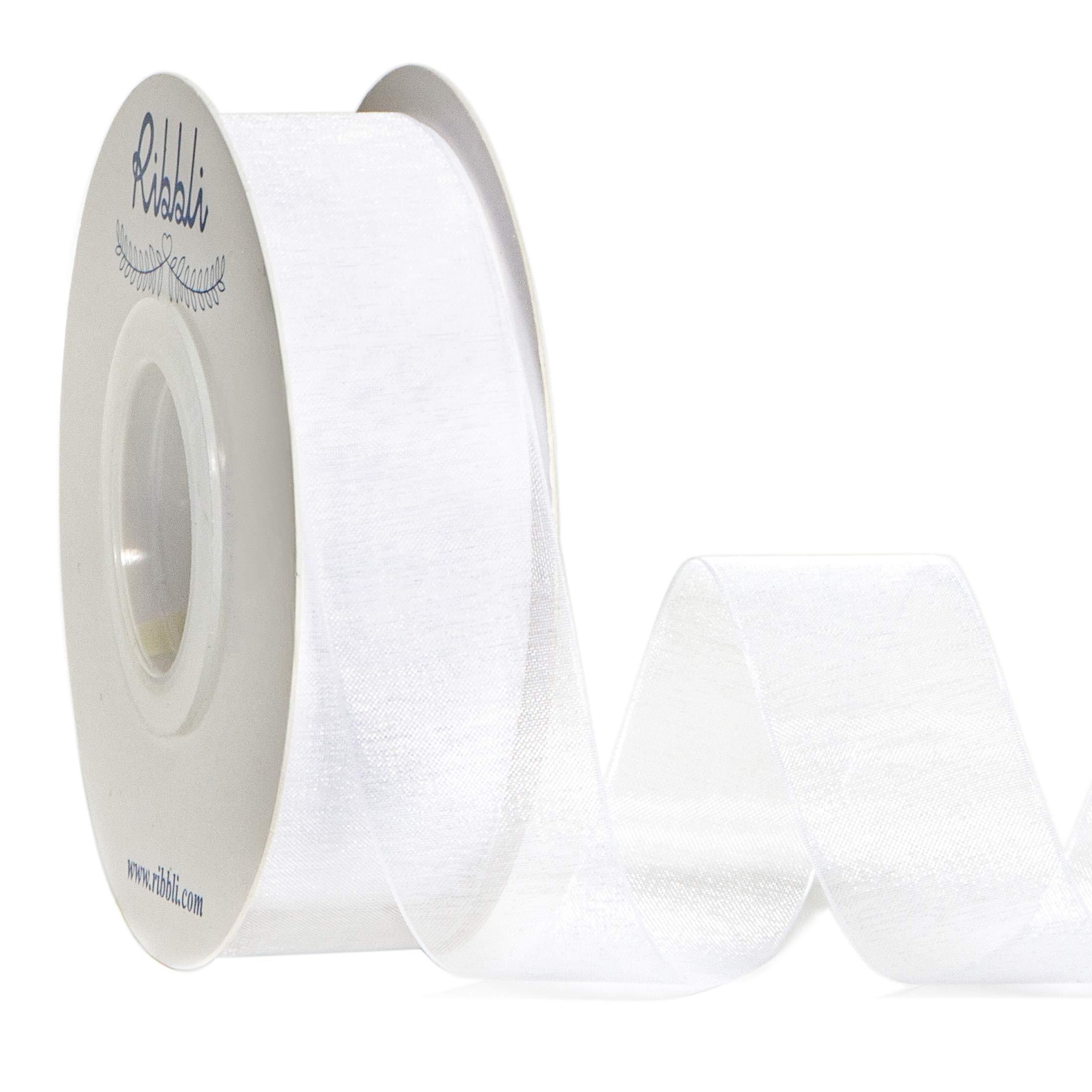 Ribbli White Sheer Organza Ribbon,1 Inches x Continuous 50 Yard Use for Gift Wrapping,Bouquet Wrapping,Wedding Decoration,All Crafting and Sewing