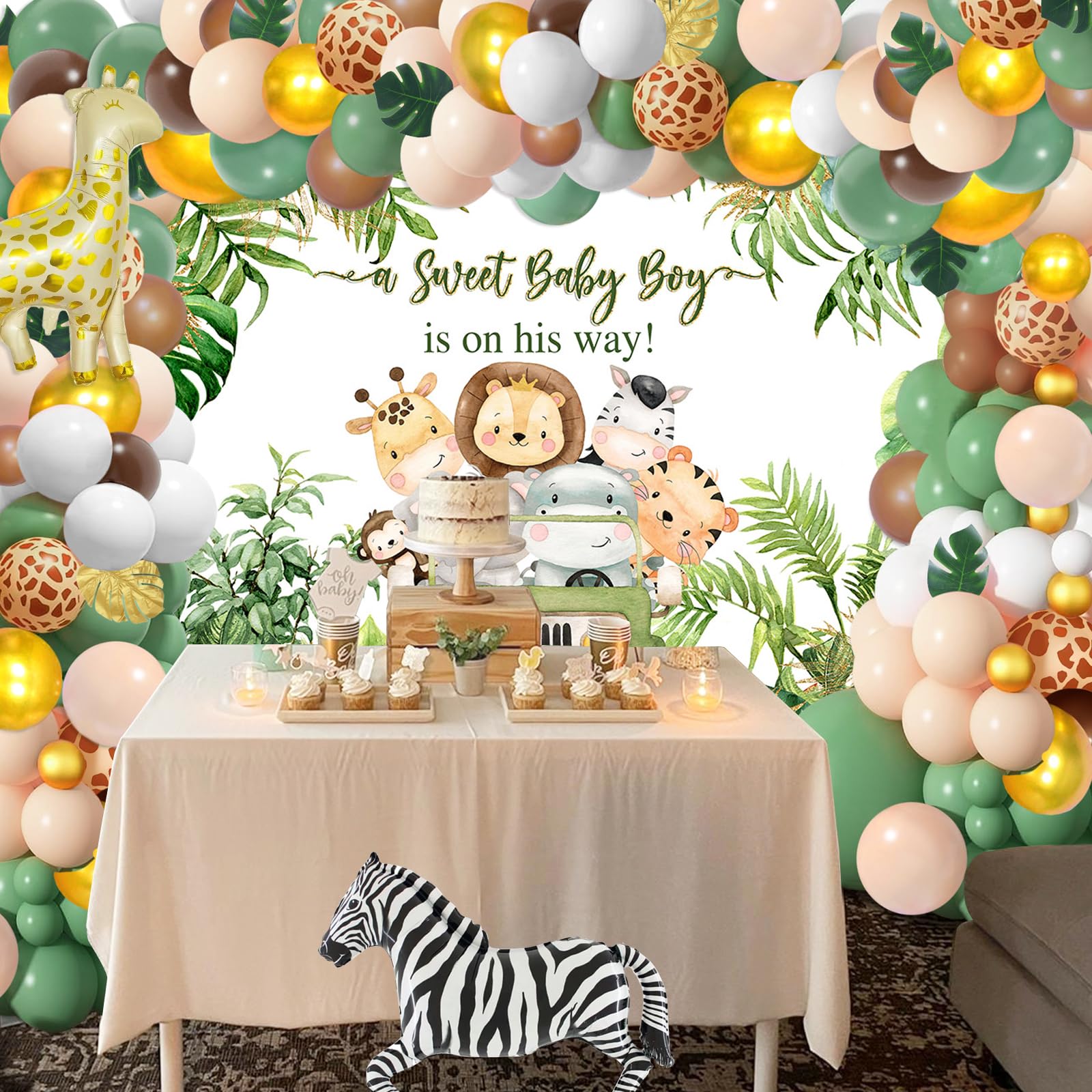 Its A Boy Jungle Forest Round Baby Shower Backdrop