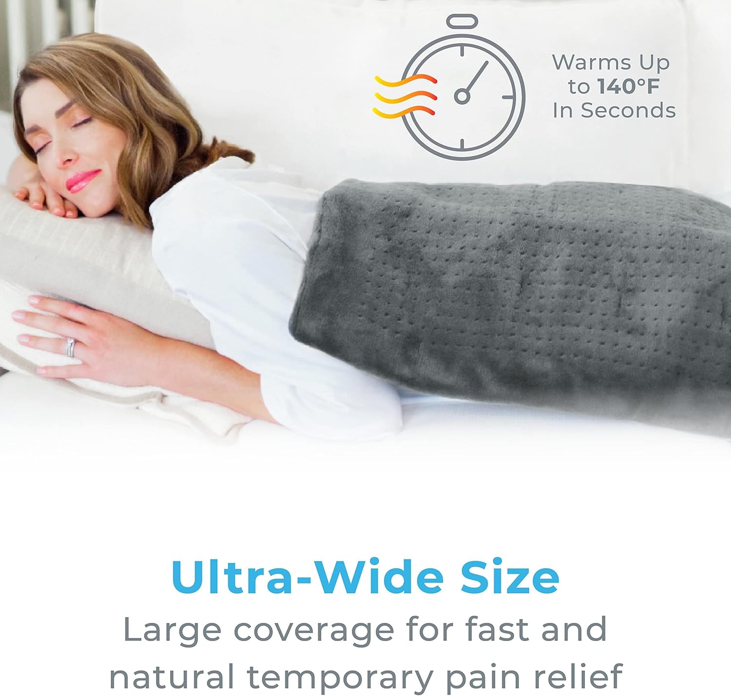 Pure Enrichment PureRelief Ultra-Wide Microplush Heating Pad - 20” x 24” XXL Size & 6 Heat Settings for Temporary Neck, Shoulder & Back Pain Relief - Moist Heat Option & Machine Washable (Gray) - Image 2