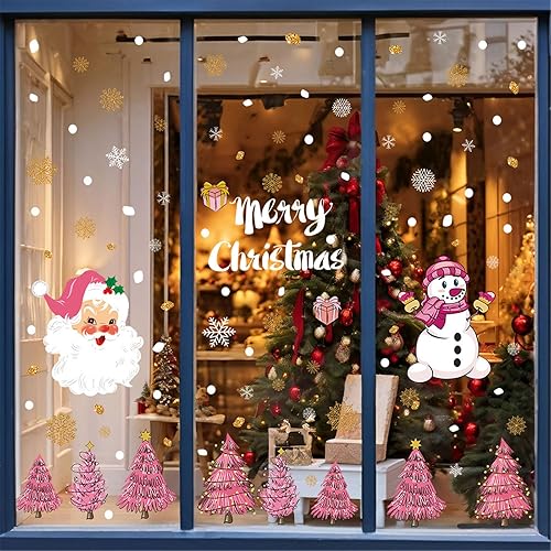 Calcomanías de Navidad para ventana, copos de nieve, Papá Noel, muñeco de nieve, calcomanías de decoración de vacaciones de invierno para pared de