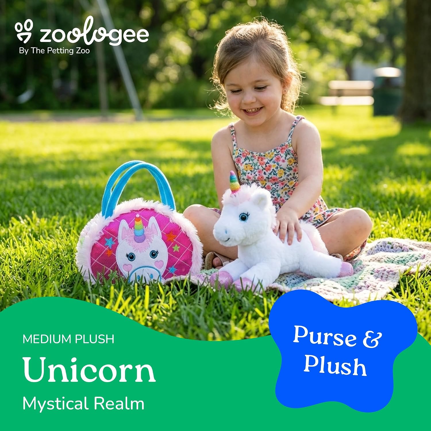 The Petting Zoo Unicorn Stuffed Animal Plushie and Purse Set, Gifts for Kids, Wildlife Animal Toy, Unicorn Plush Toy and Purse Pet Carrier