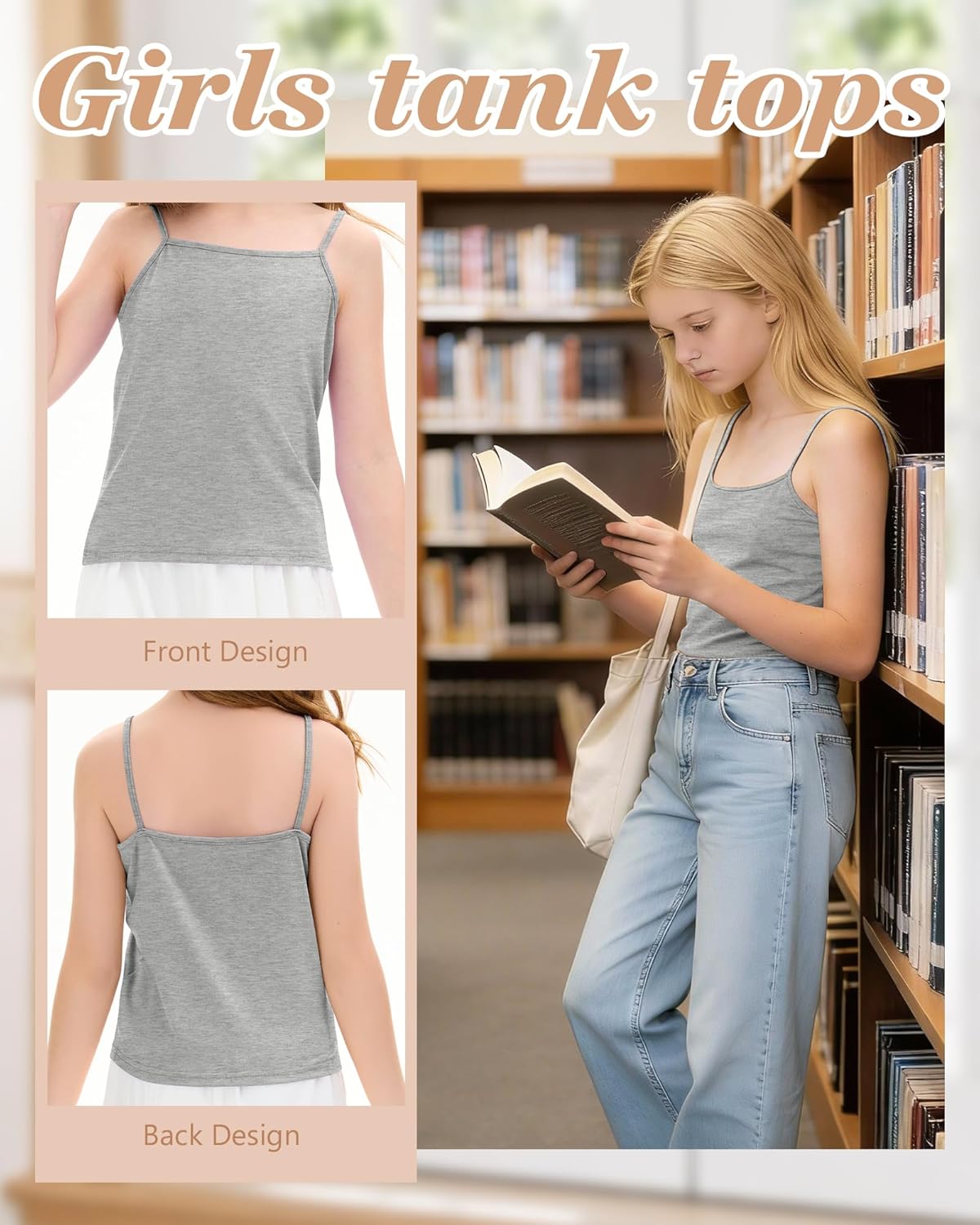 3 Pack Girls Camisole Tank Tops Spaghetti Strap Sleeveless Cropped Undershirts for Toddler to Teens 2-14 Years - Image 5