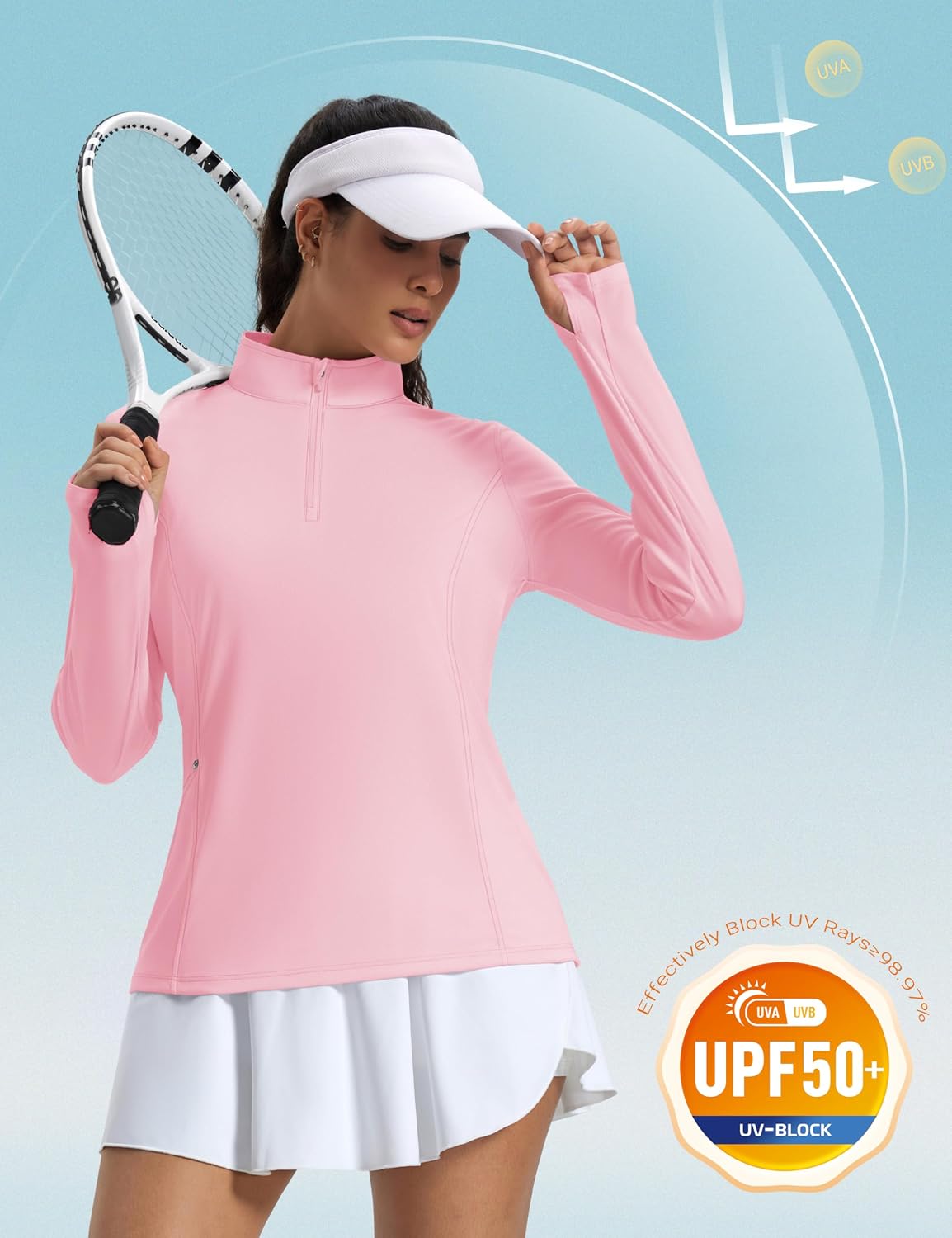 MAGCOMSEN 1/4 Zip Pullover Women Long Sleeve Quarter Zip UPF 50+ Sun Shirts with Pocket Quick Dry Athletic Workout Tops