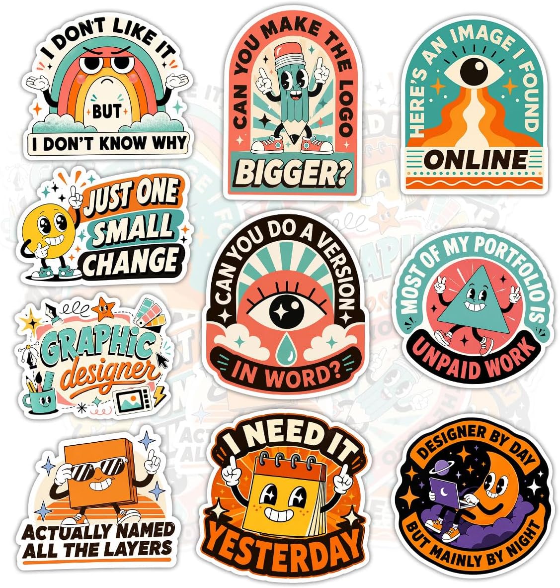 10Pcs Funny Graphic Designer Stickers, Creative Artist Humor Decals