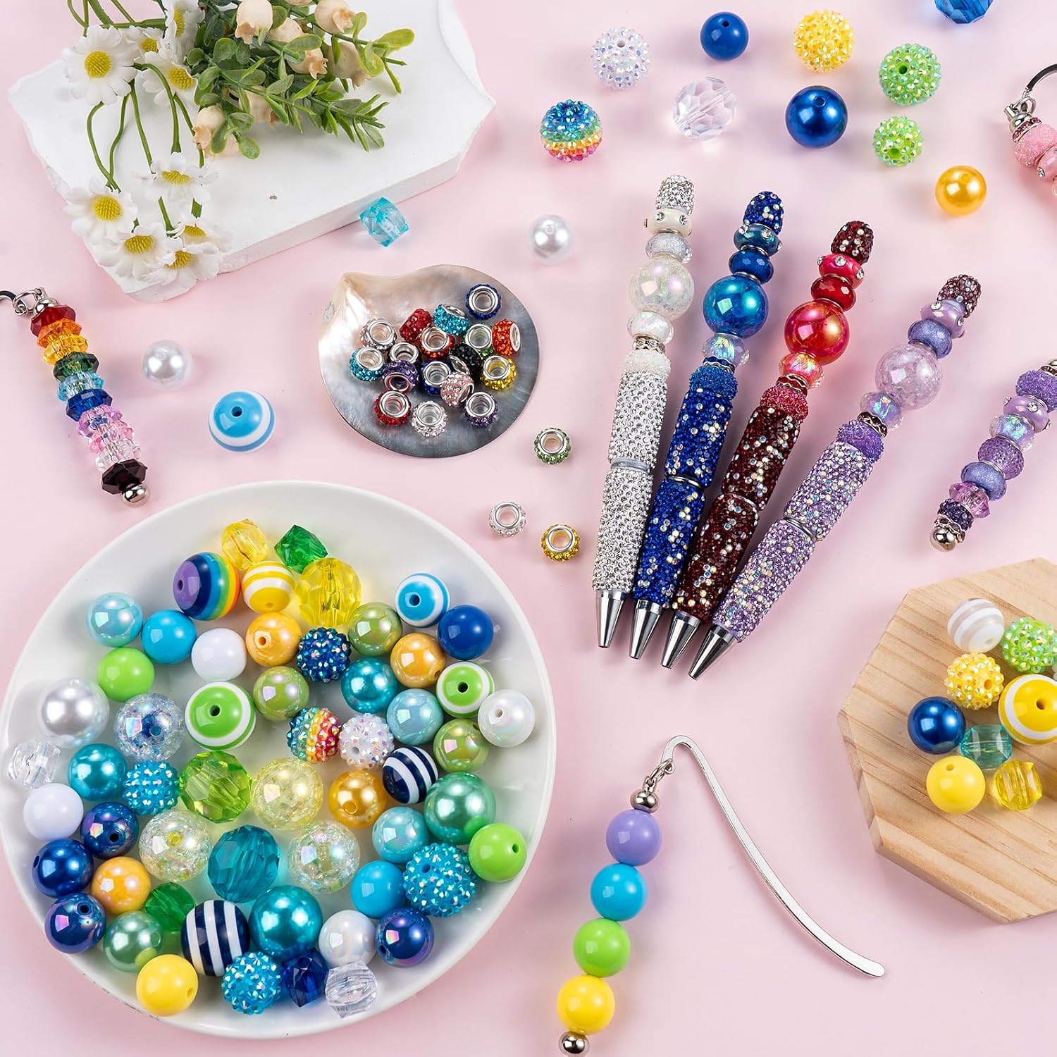 370pcs Beads for Pens DIY Kit,Rhinestone Spacer Acrylic Focal Beads
