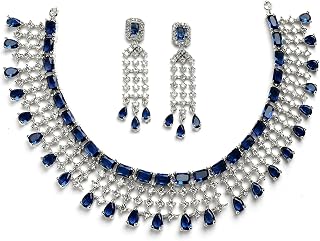ZENEME Jewellery American Diamond Floral Design Choker Necklace Set With Earring For Women and Girls Price In India