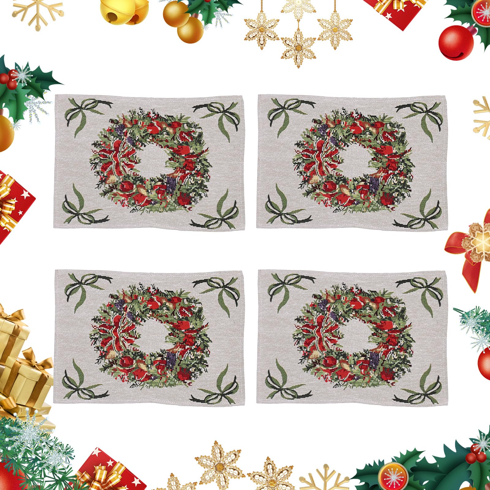 4 Piezas Juego de manteles Individuales navideños, Salvamanteles de Navidad Antideslizantes y Lavables, Manteles Individuales de Navidad Resistentes al Calor para Decoración de Mesa