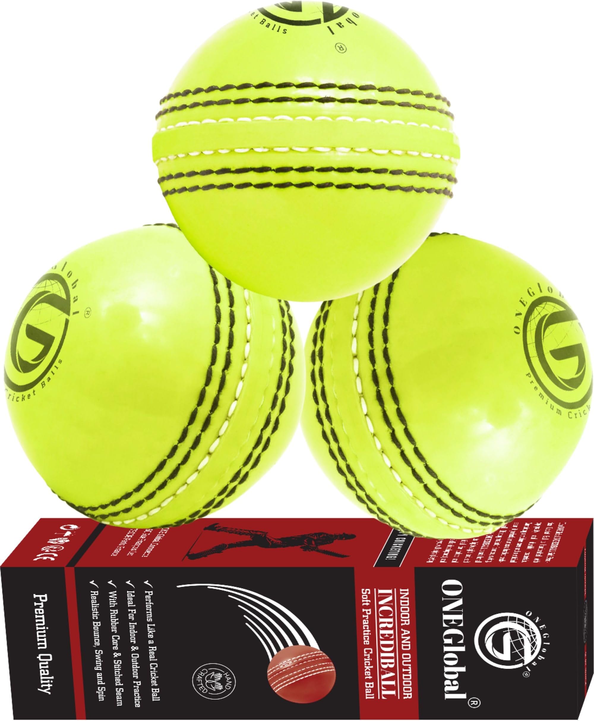 Soft Rubber Cricket Ball for Practice | Outdoor & Indoor Practice Cricket Ball with Core & Stitched Seam | Realistic Feel, True Bounce & Swing for Practice, Honing Skills & Family Fun