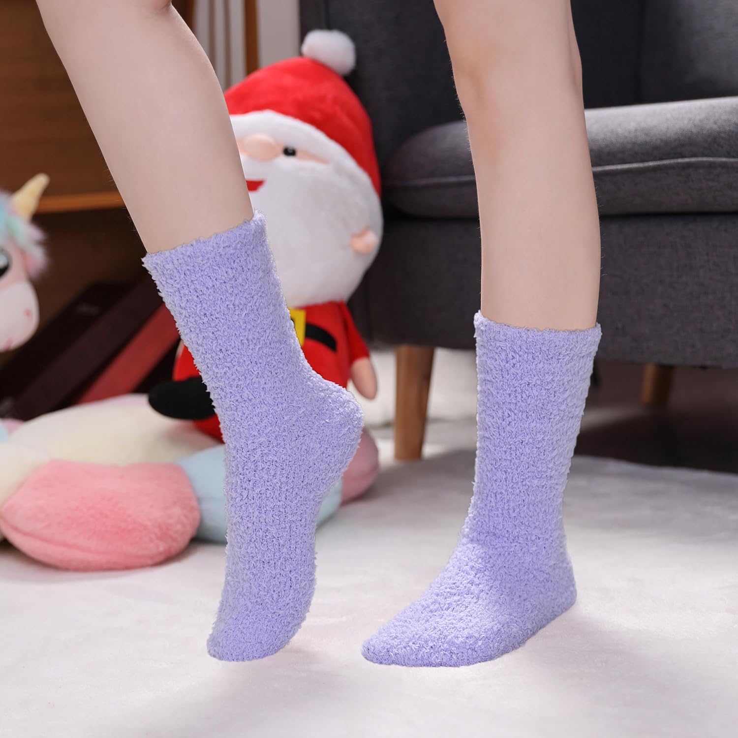 Womens Fuzzy Slipper Socks Super Soft Microfiber Fluffy Cozy Winter Warm Fuzzy Crew Socks - Image 3