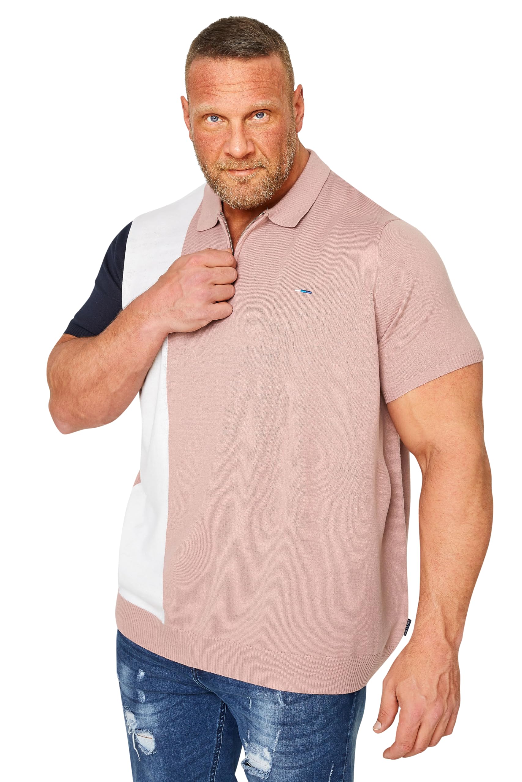 BadRhino Big & Tall Stripe Knitted Polo Shirt - Men's - Plus Size Curve Pink