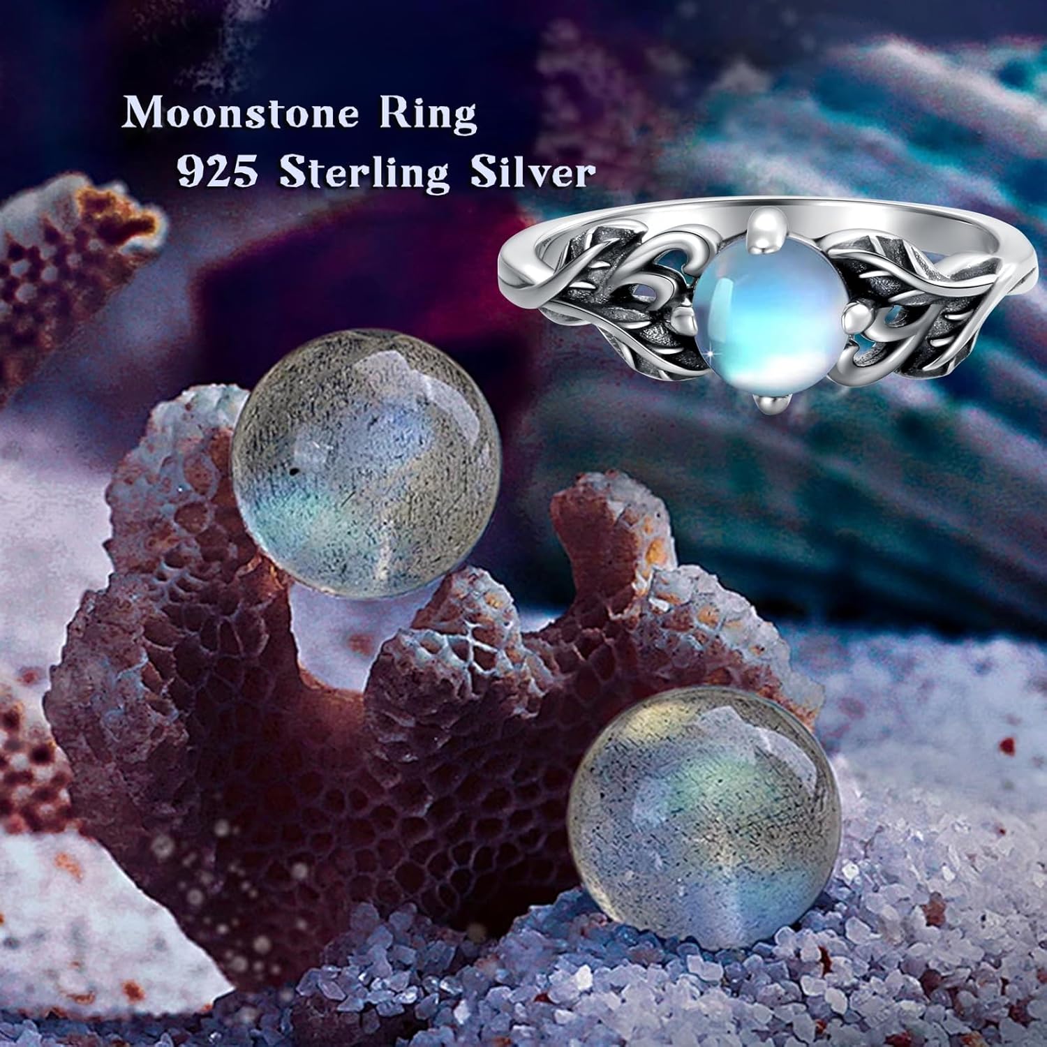 Vintage Moonstone Ring 925 Sterling Silver for Women-Thumb Ring Bohemian Jewelry Gifts for Her - Image 2