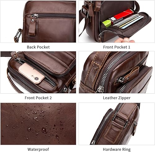 Miniatura 5 de BAIGIO Mens Genuine Leather Shoulder Bag Messenger Briefcase CrossBody Handbag Satchel Travel bag Black, Black -1, Dark Brown, Light Brown