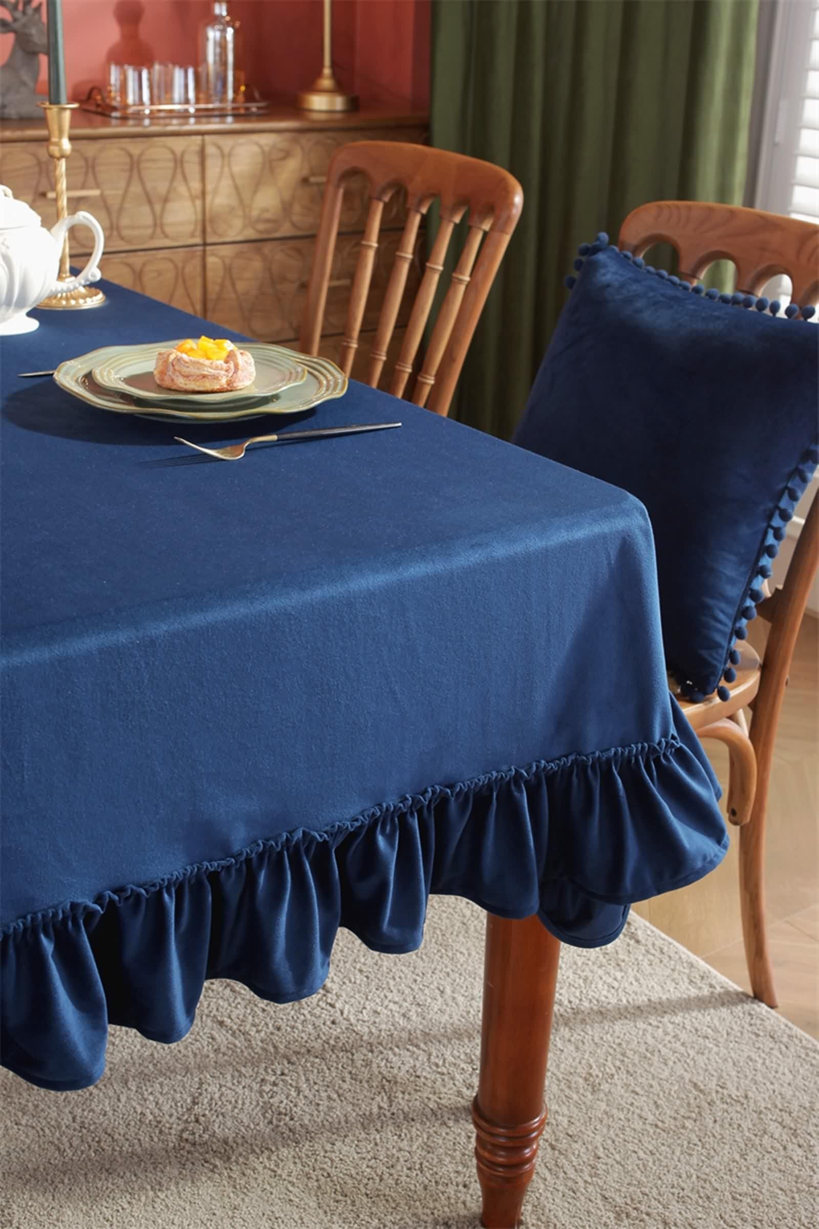 Tovaglia Cucina 140X180, Tovaglia Tavolo Compleanno Marina Militare Poliestere Tinta Unita con Volant Decorativa per Festa Matrimonio